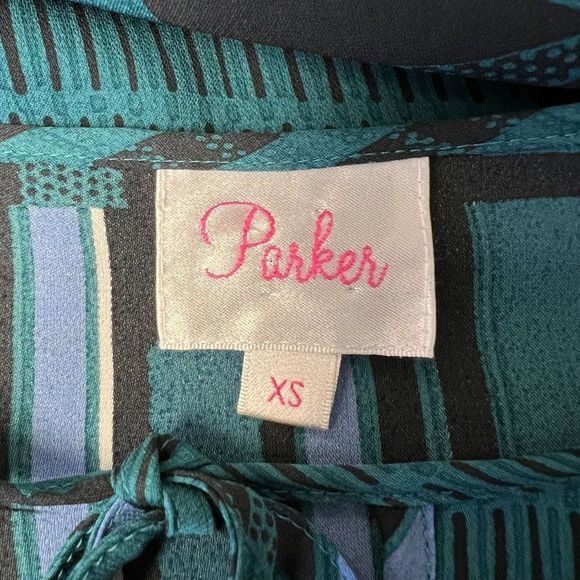 Parker Womens Sz XS Silk Sheer Geometric Tie Sleeve Blouse - Picture 5 of 6